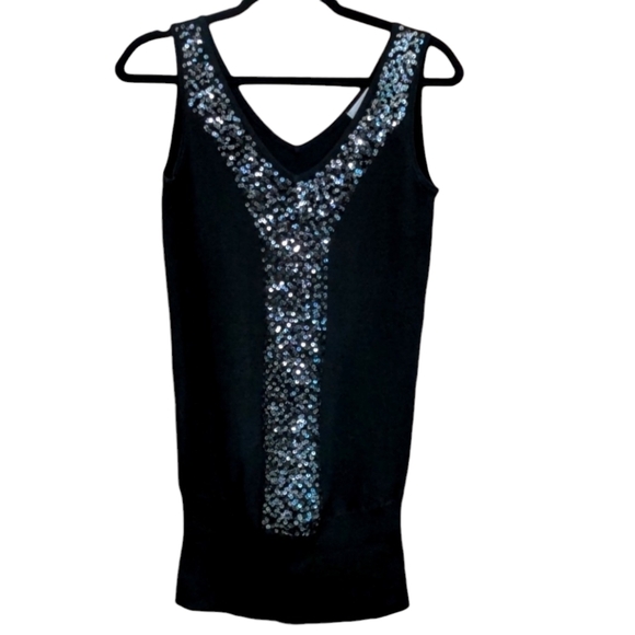 Black Sequin Sweater Mini Dress Size Large - Picture 8 of 8